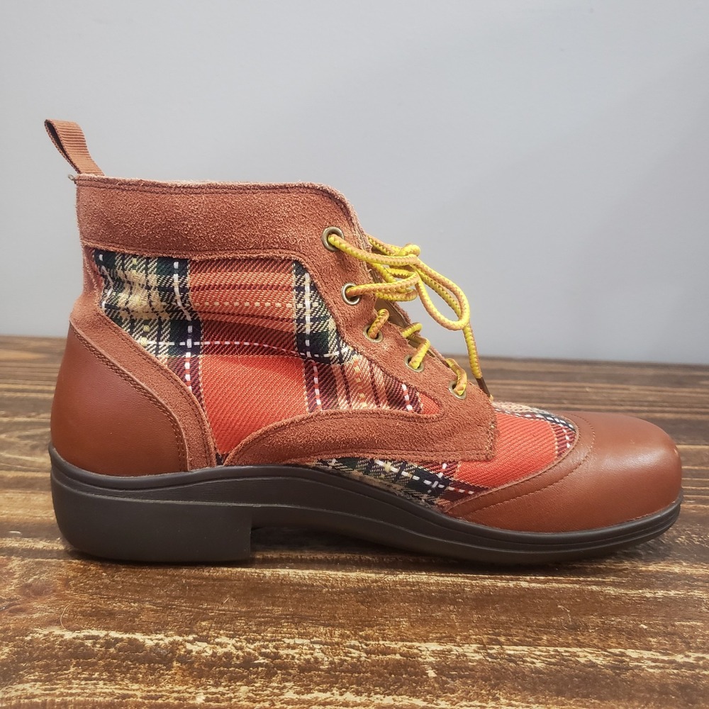 Alegria Ankle Boots Womens 8 KYL-602 Brown Leather Plaid Lace Up Good Condition - Picture 5 of 16